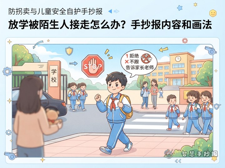 放学被陌生人接走怎么办？手抄报内容和画法 - 相关内容封面