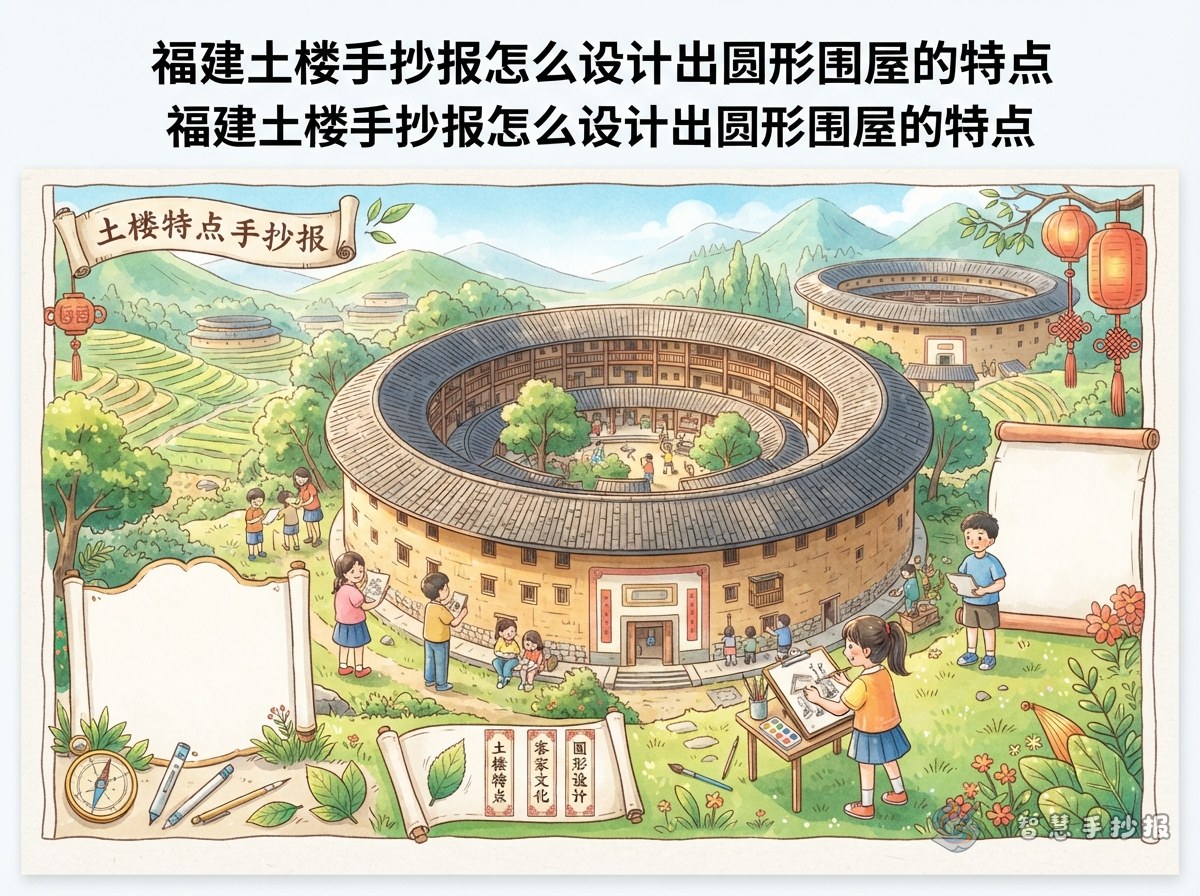 福建土楼手抄报怎么设计出圆形围屋的特点 - 智慧手抄报专题封面图