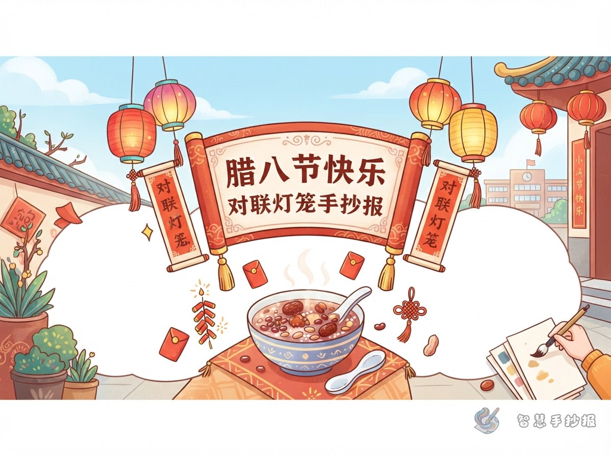 腊八节对联灯笼手抄报怎么布局，腊八粥和祝福语写什么 - 智慧手抄报专题封面图
