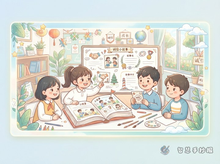 诚信小故事手抄报怎么写？故事卡片与版面安排方法 - 相关内容封面
