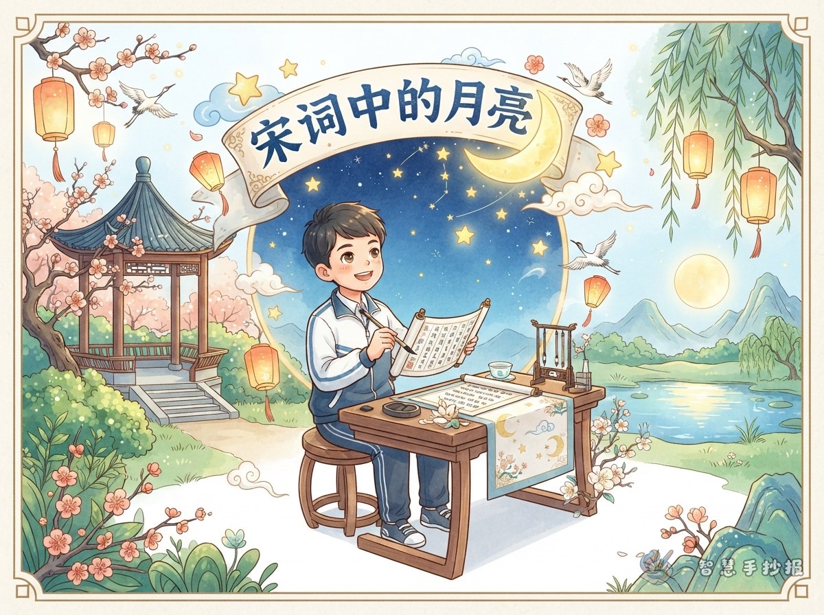 宋词中的月亮手抄报可以写哪些名句和栏目 - 智慧手抄报专题封面图