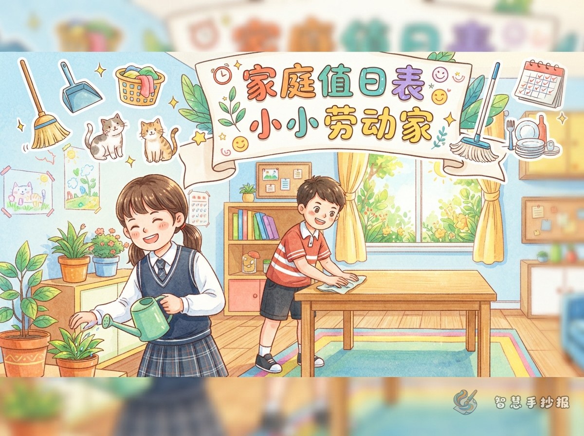 小学生家庭值日表手抄报怎么画又怎么写？ - 智慧手抄报专题封面图