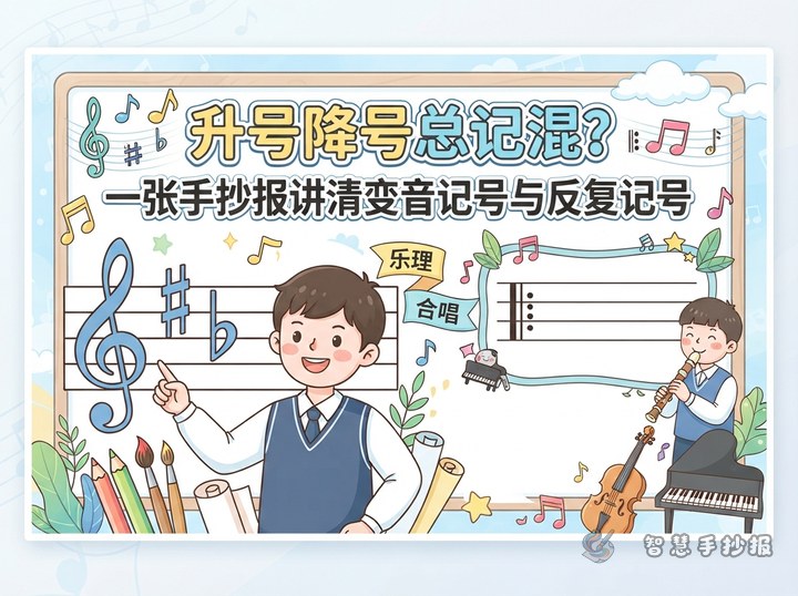 Sharp or Flat? One Poster That Finally Makes Music Symbols Clear - Poster line art preview