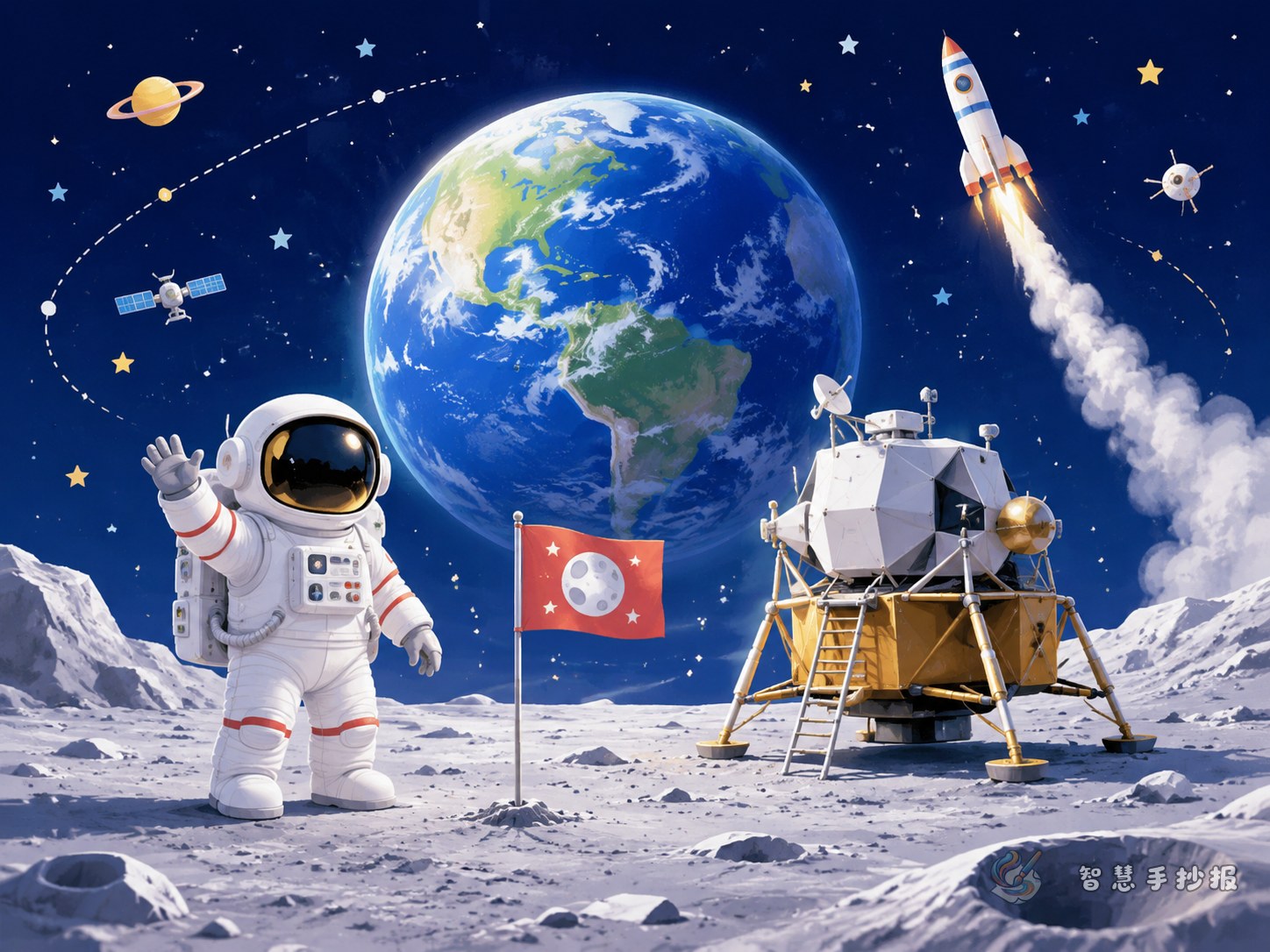 How Did Humans Reach the Moon? Handwritten Newspaper Ideas and Content - Poster topic cover image