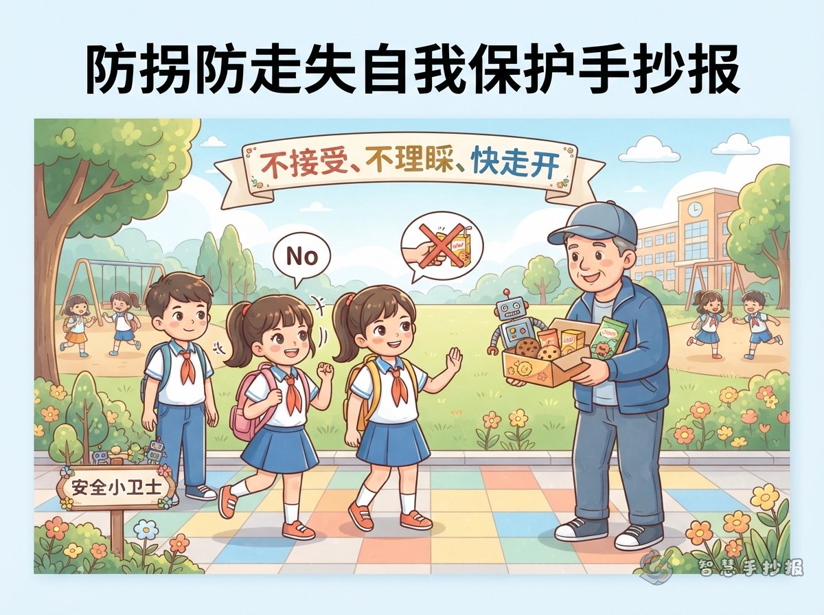 陌生人给零食玩具怎么办手抄报内容怎么写 - 智慧手抄报专题封面图