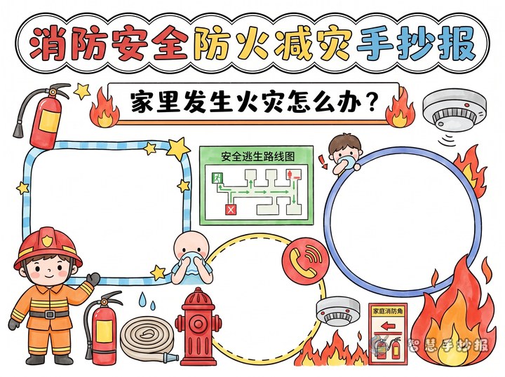 家里发生火灾怎么办手抄报内容怎么写 - 消防安全防火减灾手抄报手抄报封面