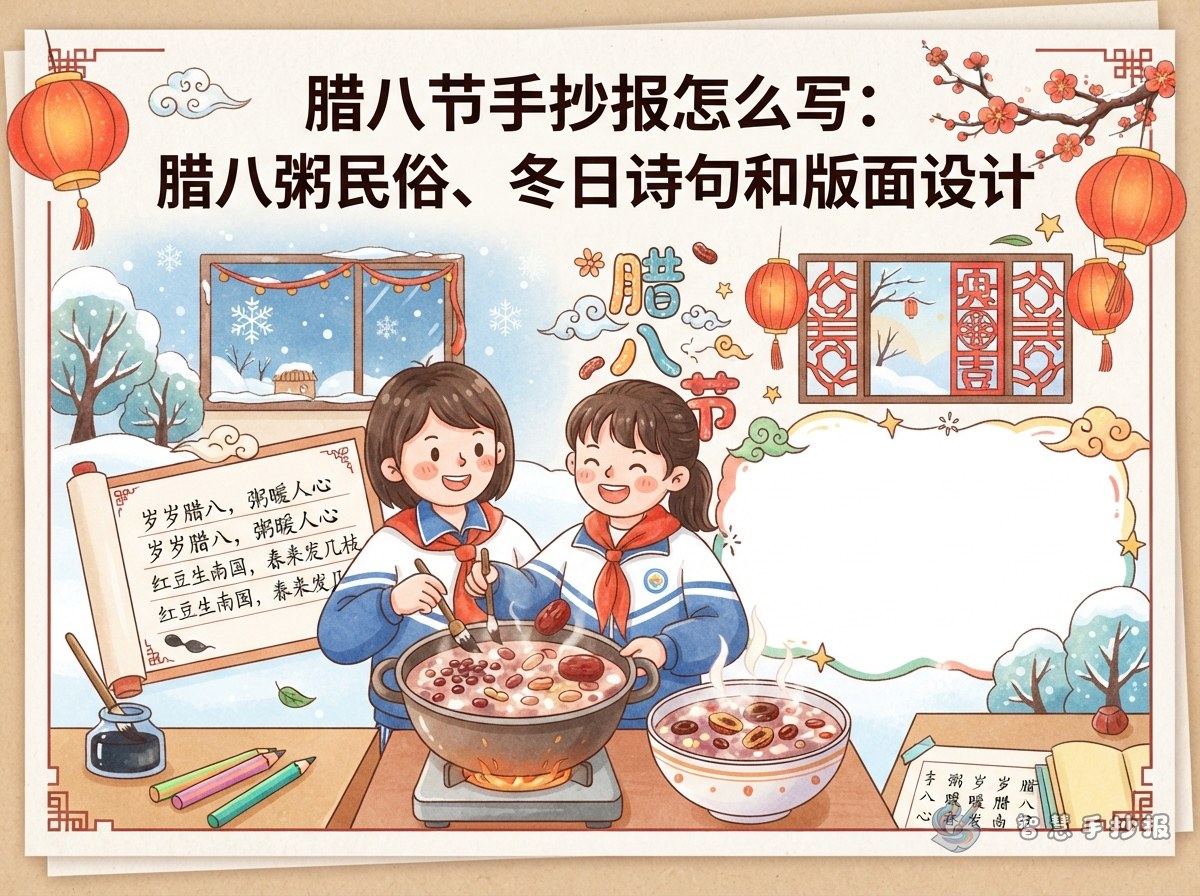 腊八节手抄报怎么写：腊八粥民俗、冬日诗句和版面设计 - 智慧手抄报专题封面图