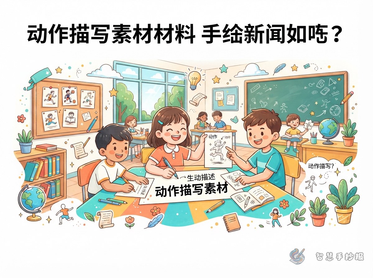 动作描写作文素材手抄报怎么做？ - 智慧手抄报专题封面图