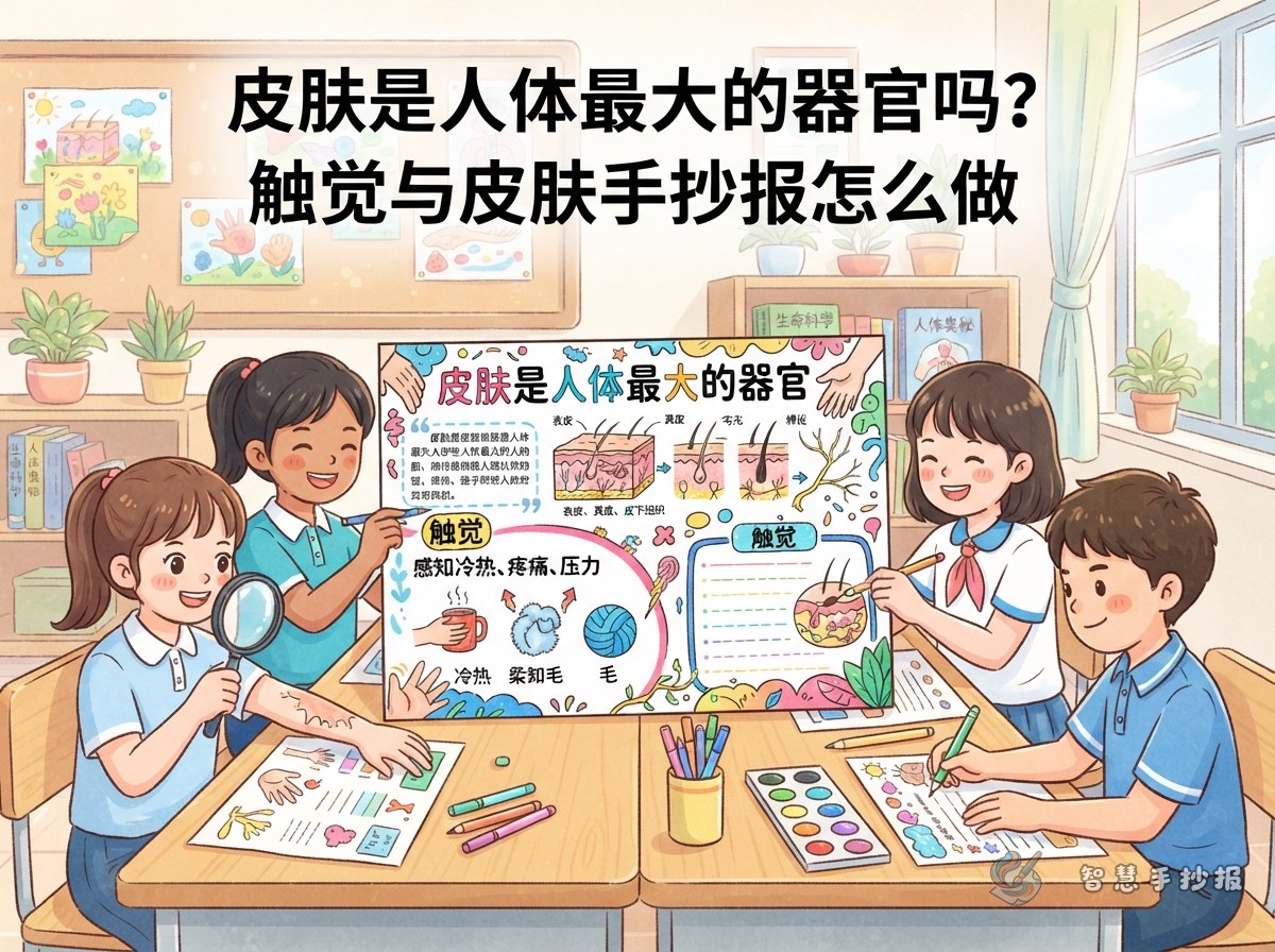 皮肤是人体最大的器官吗？触觉与皮肤手抄报怎么做 - 智慧手抄报专题封面图