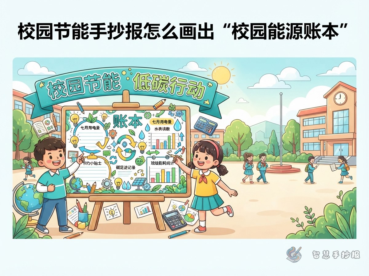 校园节能手抄报怎么画出&ldquo;校园能源账本&rdquo; - 智慧手抄报专题封面图