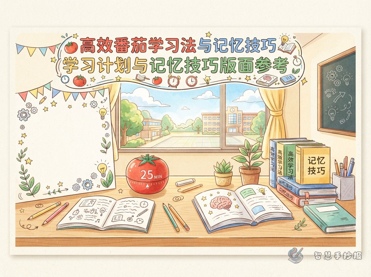 番茄钟学习法手抄报怎么画？学习计划与记忆技巧版面参考 - 智慧手抄报专题封面图