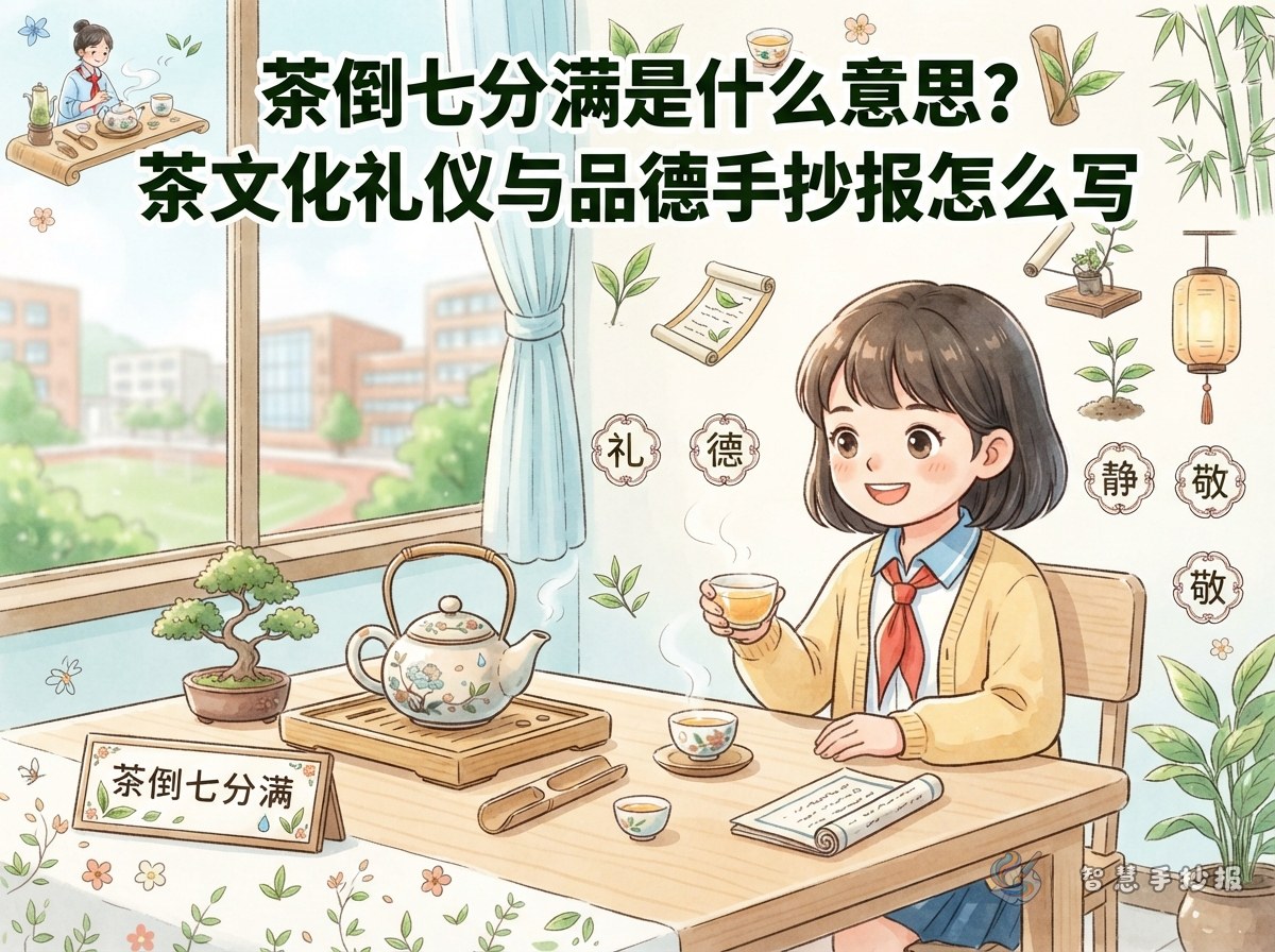 茶倒七分满是什么意思？茶文化礼仪与品德手抄报怎么写 - 智慧手抄报专题封面图