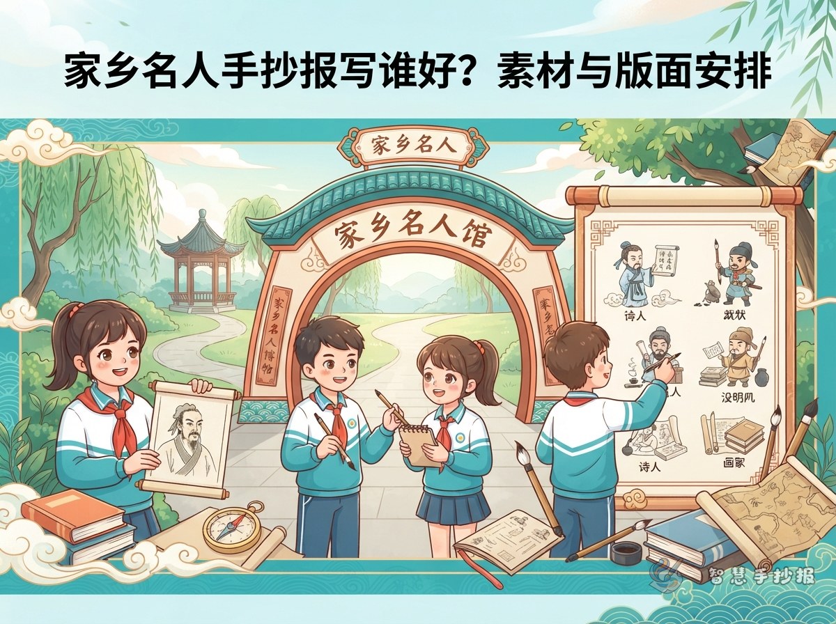 家乡名人手抄报写谁好？素材与版面安排 - 智慧手抄报专题封面图