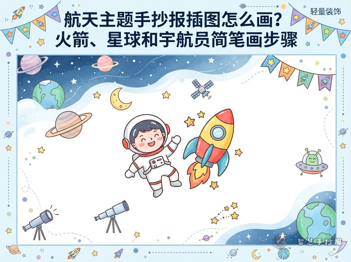 How to Draw Space Poster Illustrations: Easy Rockets, Planets, and Astronauts - Poster topic cover image