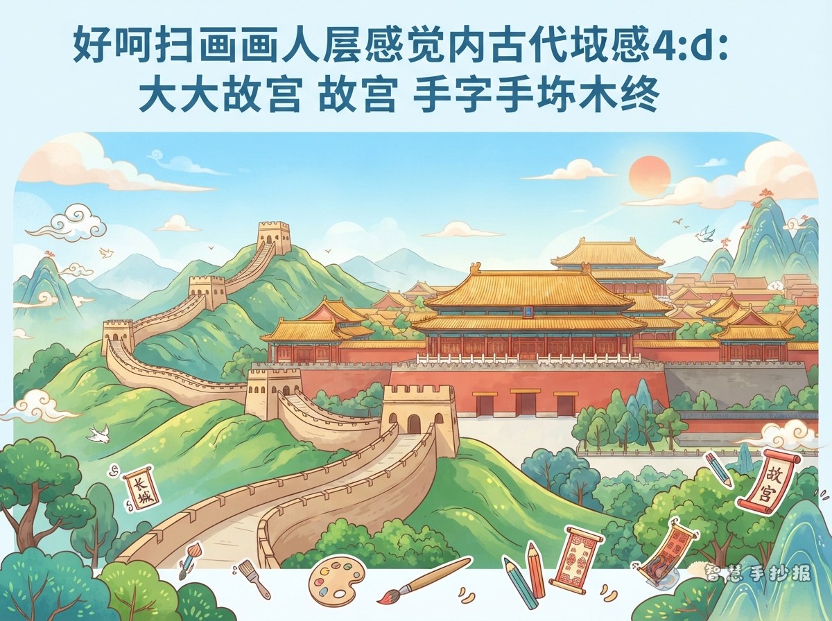 长城故宫手抄报怎么画出古建筑的层次感 - 智慧手抄报专题封面图