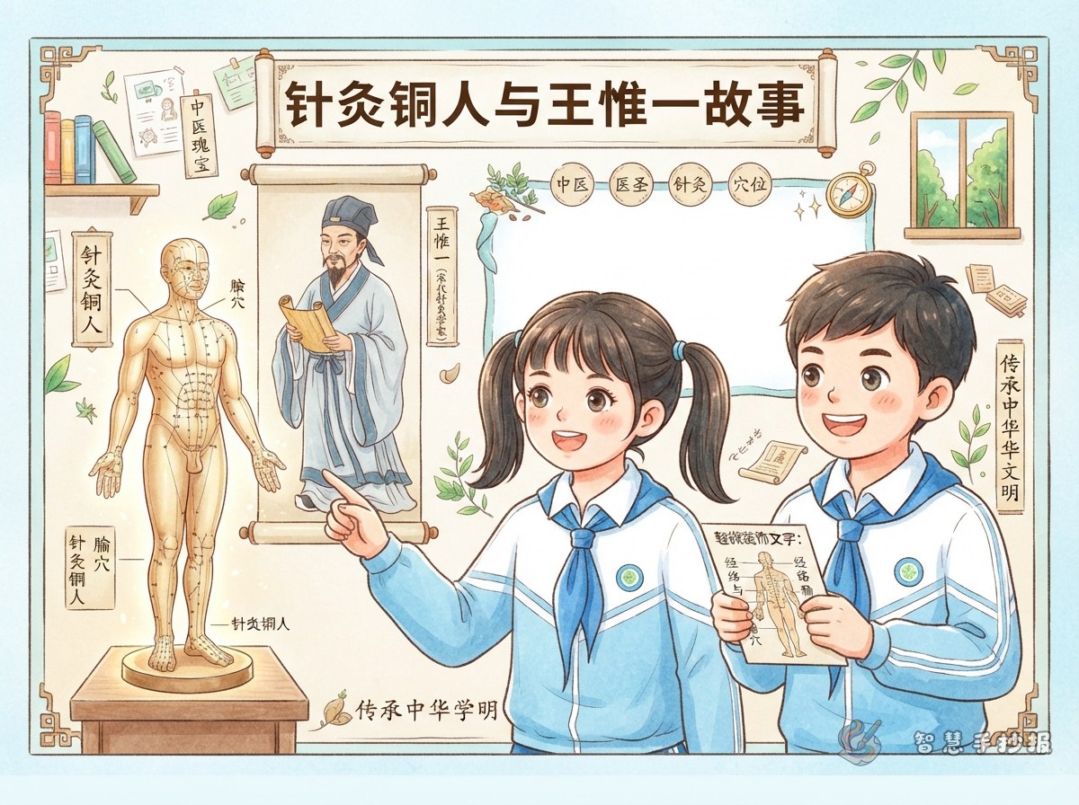 针灸铜人手抄报怎么写王惟一的故事 - 智慧手抄报专题封面图