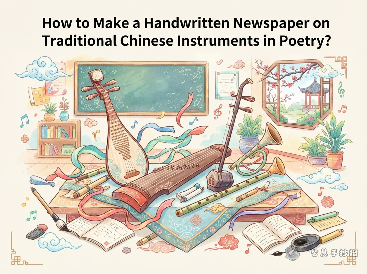 诗词中的中国传统乐器手抄报怎么做？ - 智慧手抄报专题封面图