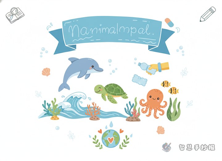 What should I write in a marine animal protection handwritten newspaper to make it more appealing? - Poster line art preview