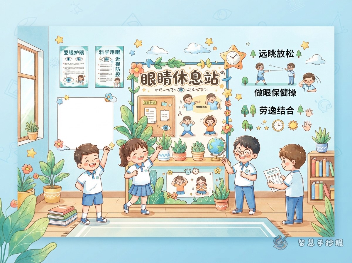 护眼手抄报怎么画出&ldquo;眼睛休息站&rdquo; - 智慧手抄报专题封面图