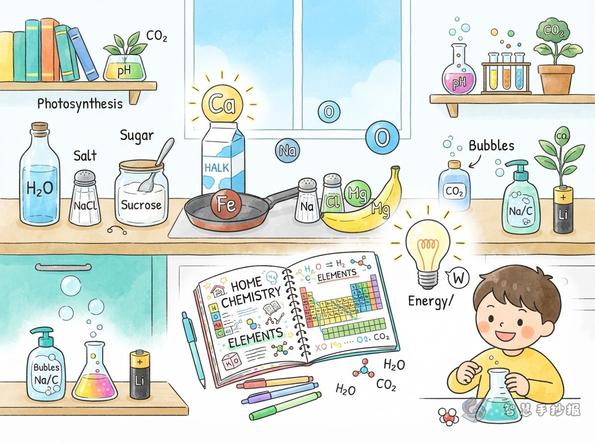 家里的化学元素藏在哪里？生活化学手抄报怎么画 - 智慧手抄报专题封面图