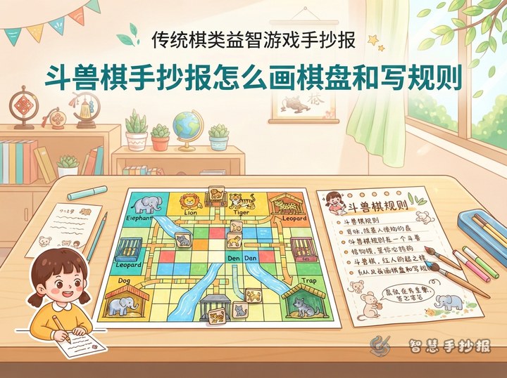 斗兽棋手抄报怎么画棋盘和写规则 - 相关内容封面