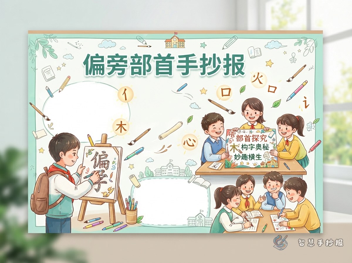 偏旁部首手抄报怎么做？内容素材和版面安排思路 - 智慧手抄报专题封面图