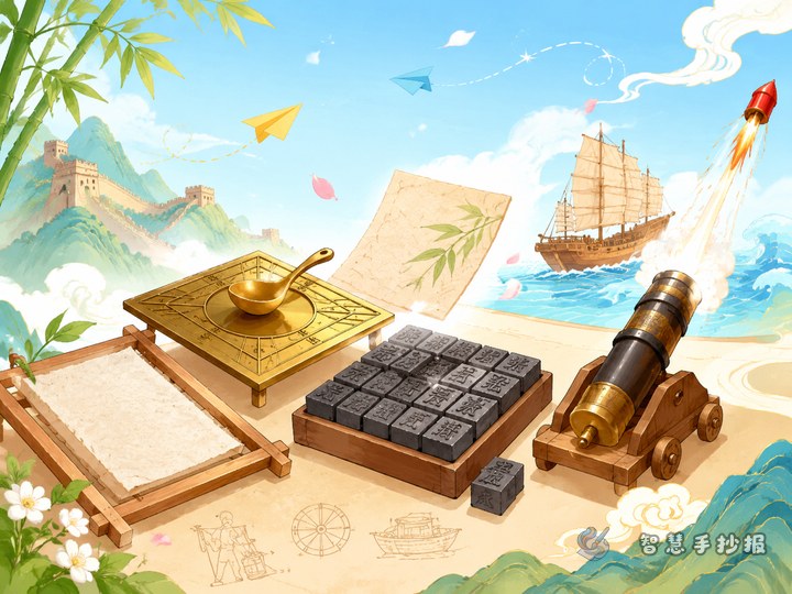 四大发明为什么适合做手抄报？ - 智慧手抄报线稿作品