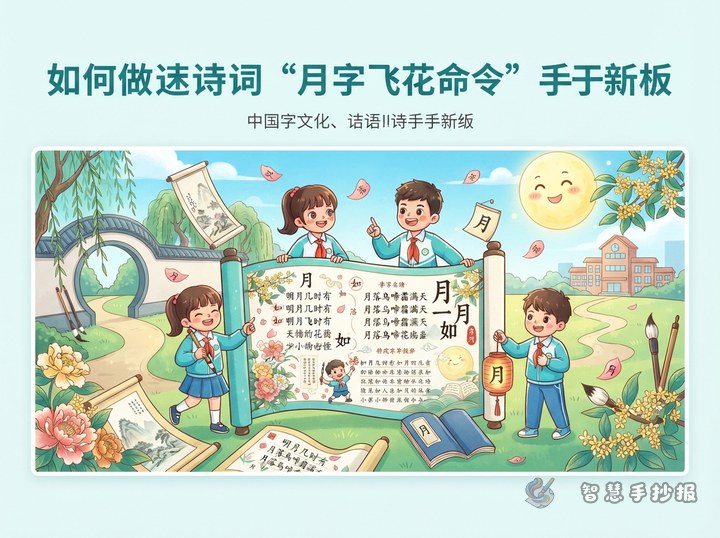 How to Make a Fun and Poetic Moon-Character Challenge Newspaper - Preview of Chinese Characters, Idioms, and Classical Poetry Handwritten Newspaper series