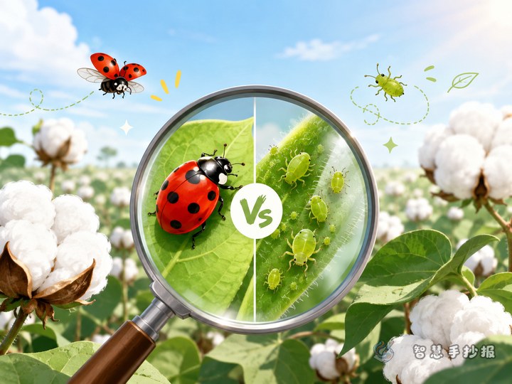 How can you tell ladybugs from aphids in cotton fields? A smart layout for a handwritten newspaper - Sketch cover for Farmland Insects, Beneficial Insects, and Pest Identification Handwritten Newspaper