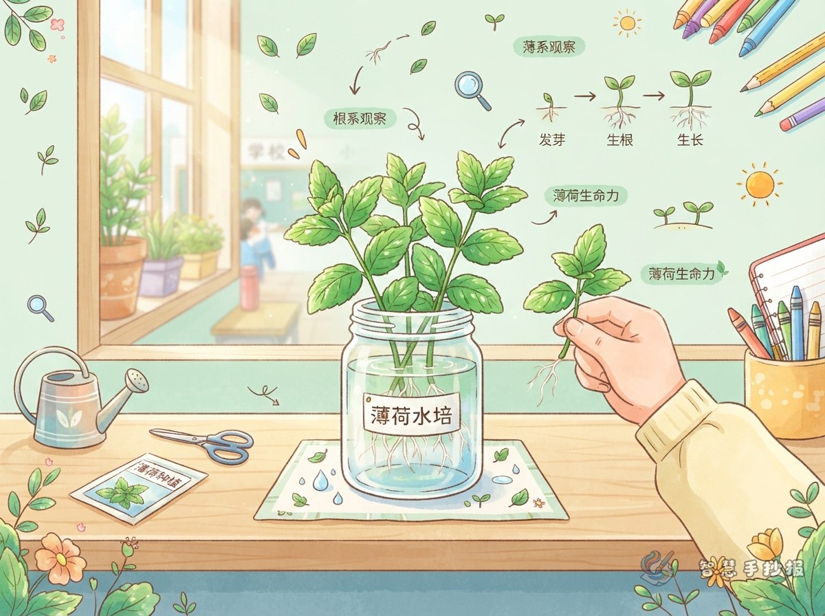 水培薄荷生根观察手抄报怎么做 - 智慧手抄报专题封面图