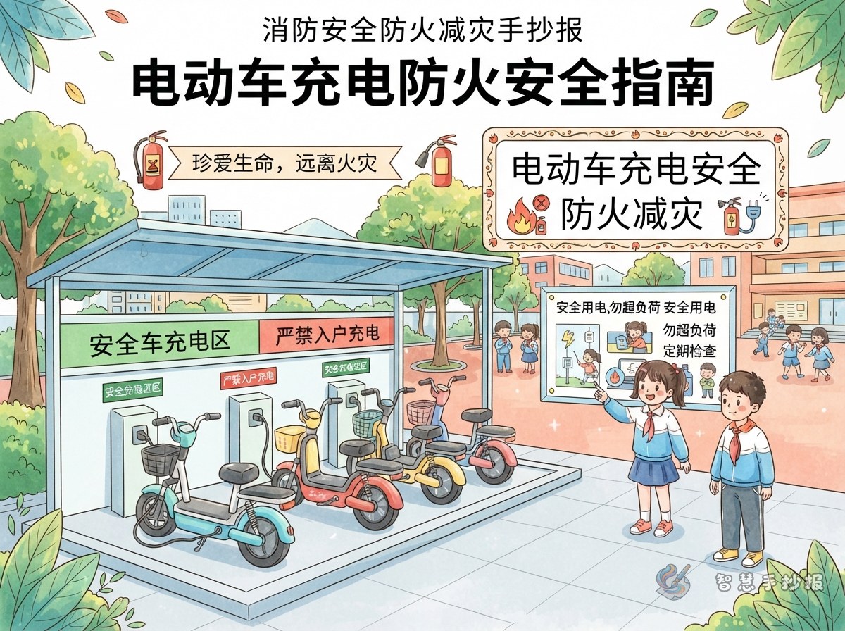 电动车充电防火手抄报可以写哪些内容 - 智慧手抄报专题封面图