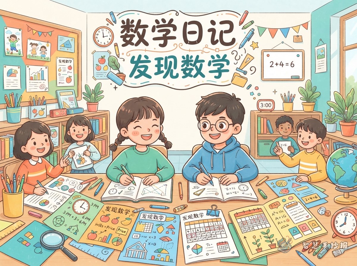 数学日记手抄报怎么写？把一天里的数学发现画进报纸里 - 智慧手抄报专题封面图