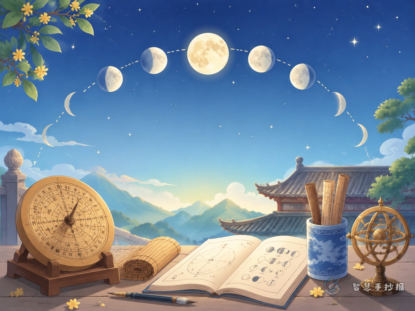 月相和农历手抄报怎么做？古人看月亮定月份 - 智慧手抄报专题封面图