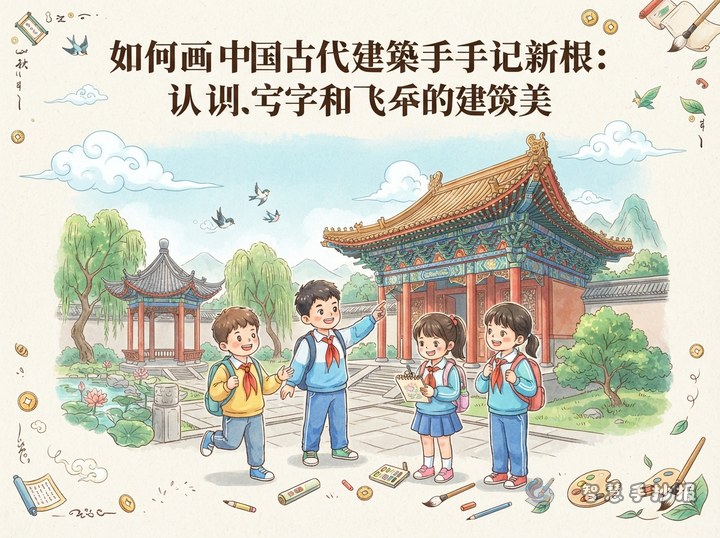 中国古建筑手抄报怎么画：从斗拱飞檐认识建筑之美 - 中国建筑名胜古迹手抄报系列作品预览