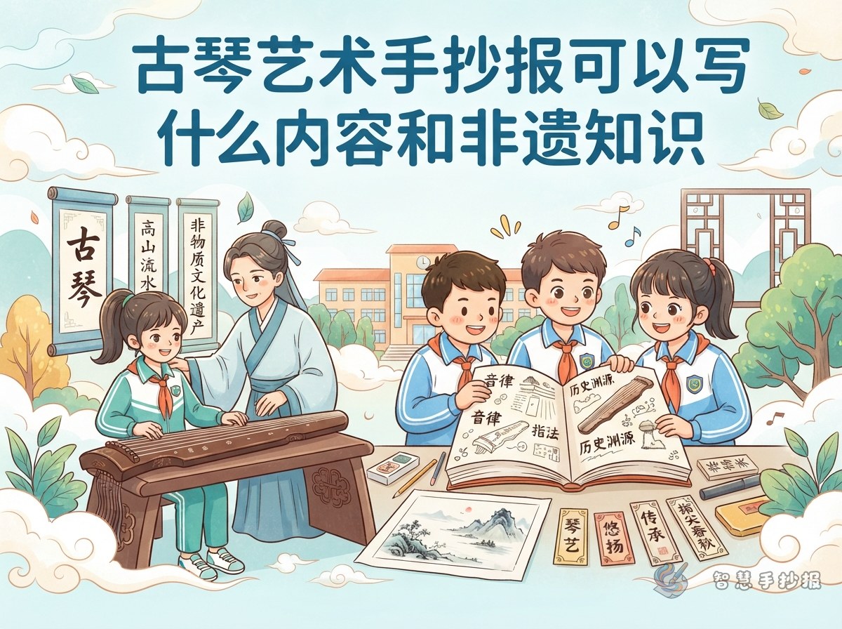 What to Put on a Guqin Art Handwritten Newspaper: Intangible Heritage Ideas - Poster topic cover image