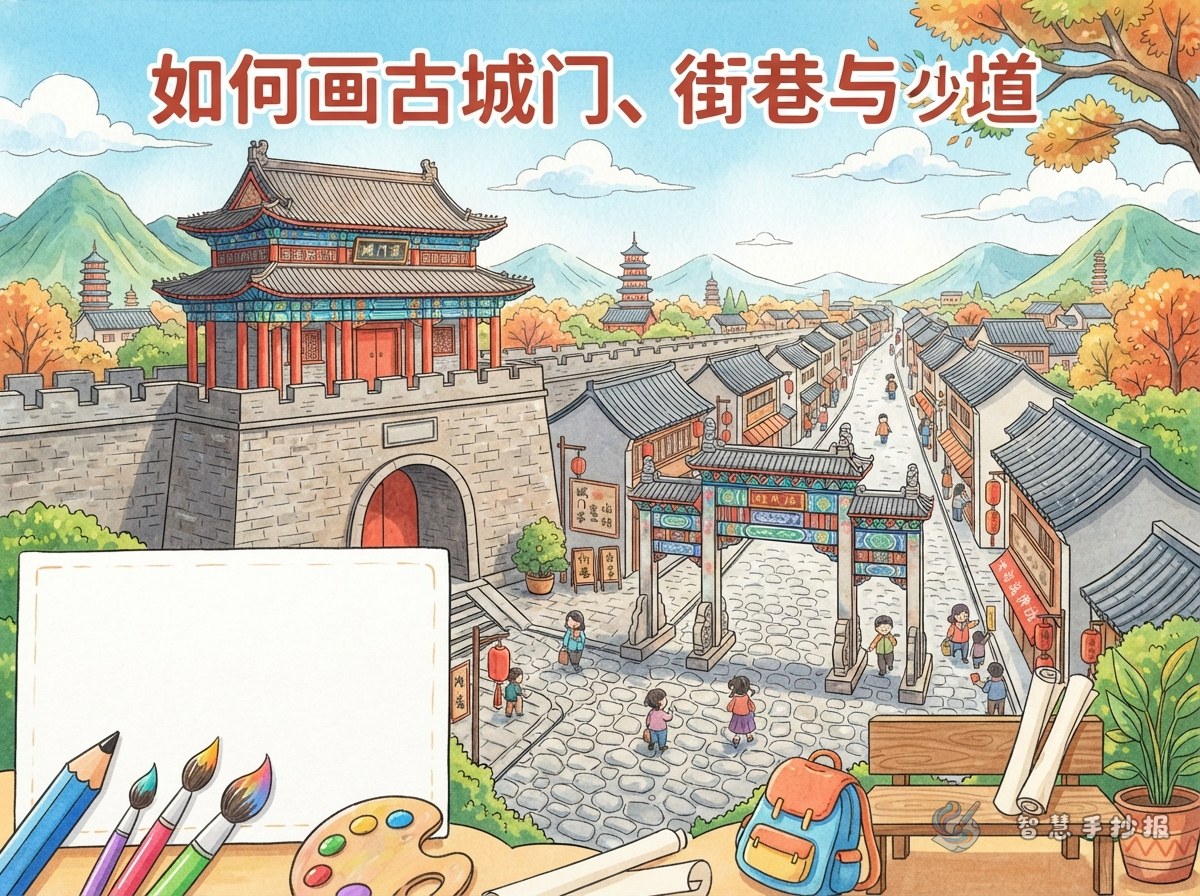 How to Draw a Handwritten Newspaper About Ancient City Gates and Streets - Poster topic cover image