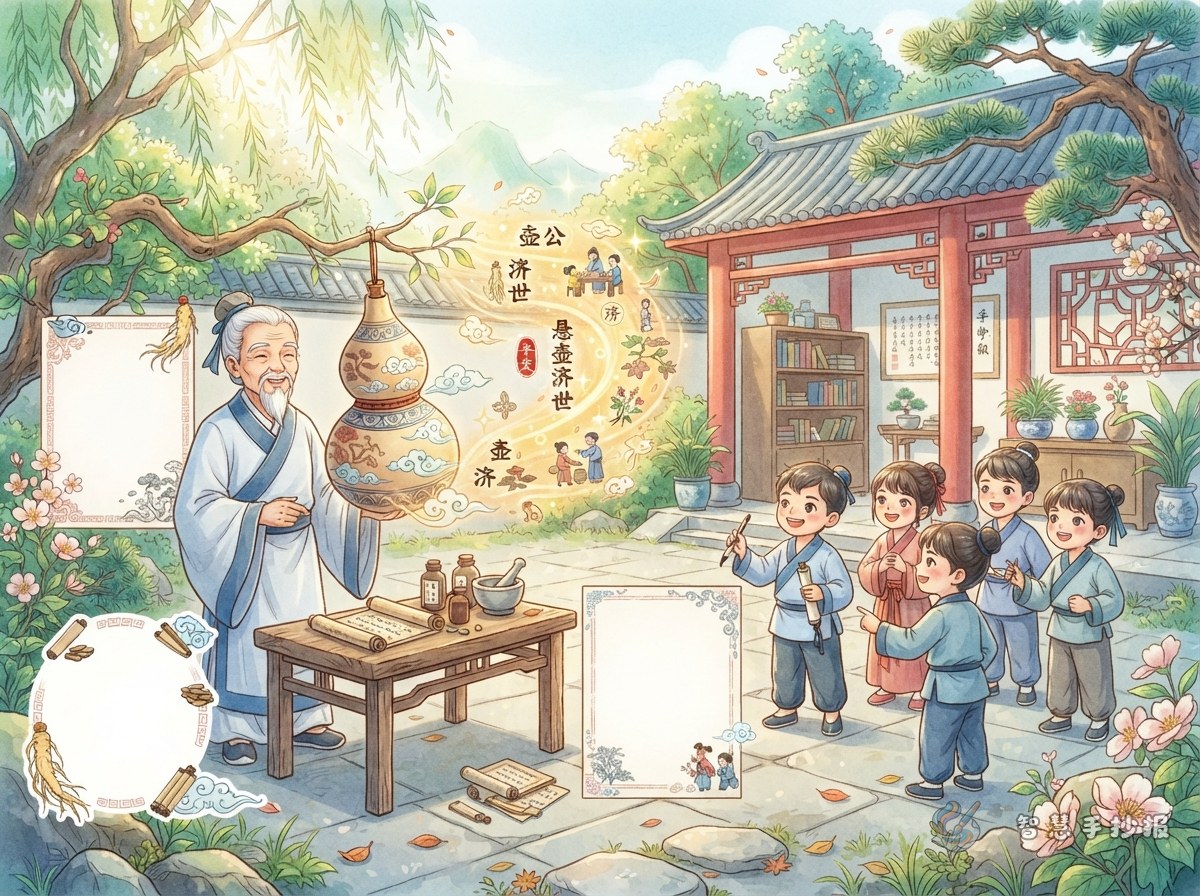 悬壶济世手抄报怎么写？壶公典故和中医别称一次讲清 - 智慧手抄报专题封面图