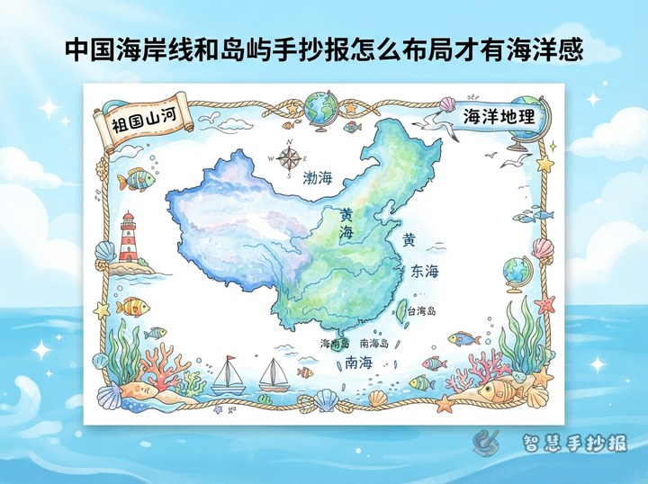 中国海岸线和岛屿手抄报怎么布局才有海洋感 - 相关内容封面