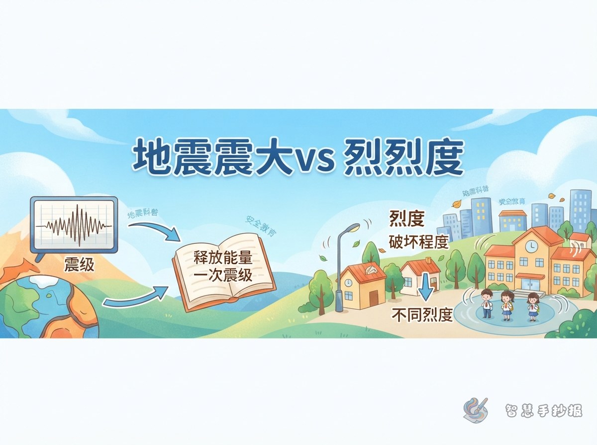 震级和烈度有什么区别手抄报内容怎么写 - 智慧手抄报专题封面图