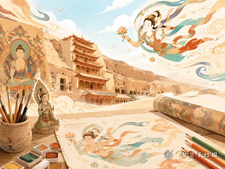 敦煌壁画手抄报怎么做才有博物馆里的历史艺术感 - 手抄报专题封面