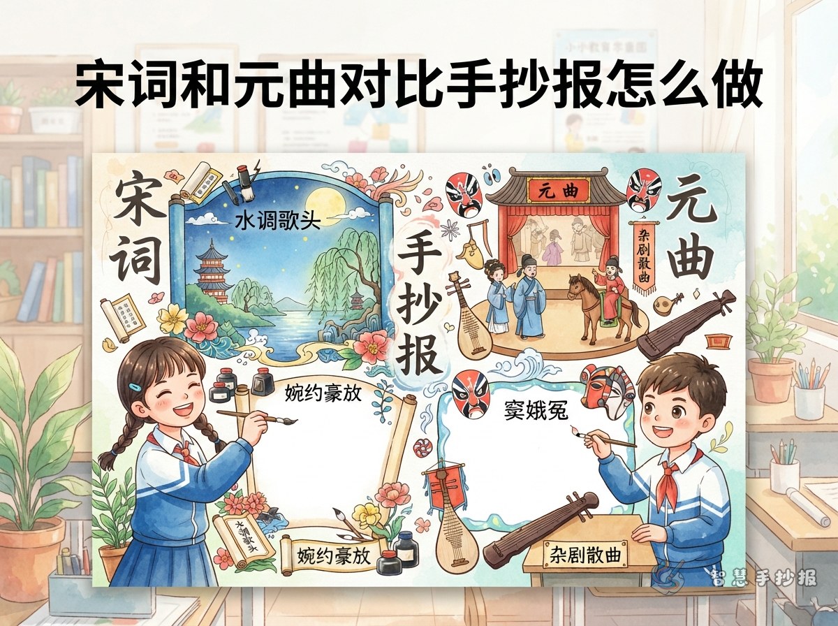 How to Make a Song Ci and Yuanqu Comparison Handwritten Newspaper - Poster topic cover image