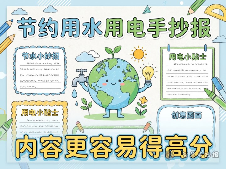 节约用水用电手抄报写什么内容更容易得高分？ - 相关内容封面