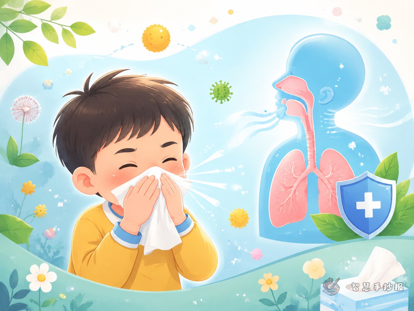 鼻子为什么会打喷嚏？呼吸道防护手抄报怎么做 - 智慧手抄报专题封面图