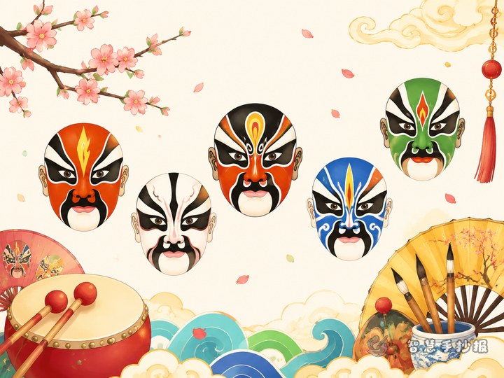 What Do Peking Opera Mask Colors Mean for a Poster - Sketch cover for Traditional Chinese Opera and Mask Culture Handwritten Newspaper