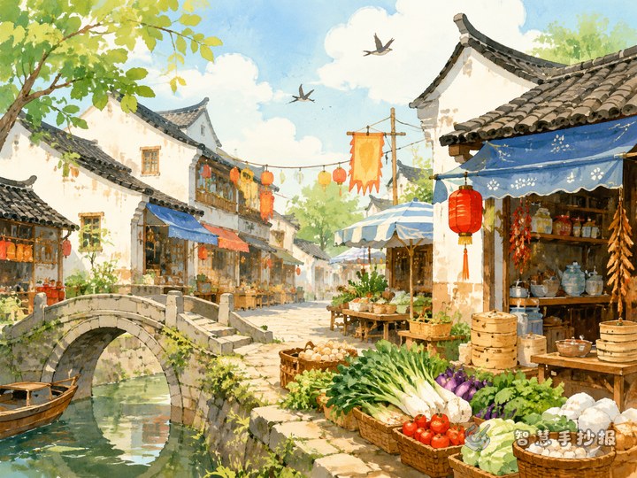 How to Make an Ancient Town Morning Market and Small Shops Handwritten Newspaper - Preview of Ancient Townscapes and Street Culture Handwritten Newspaper series