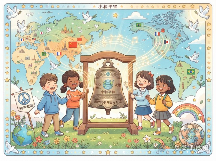 International Friendship and World Peace Handwritten Newspaper: Passing Cross-Border Friendship with a Peace Bell - Sketch Topic Cover