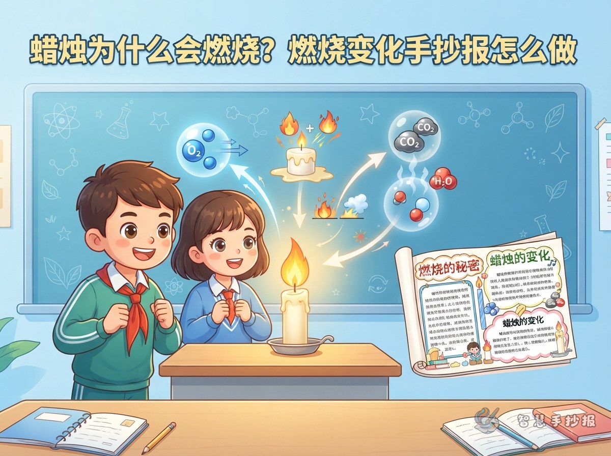 蜡烛为什么会燃烧？燃烧变化手抄报怎么做 - 智慧手抄报专题封面图