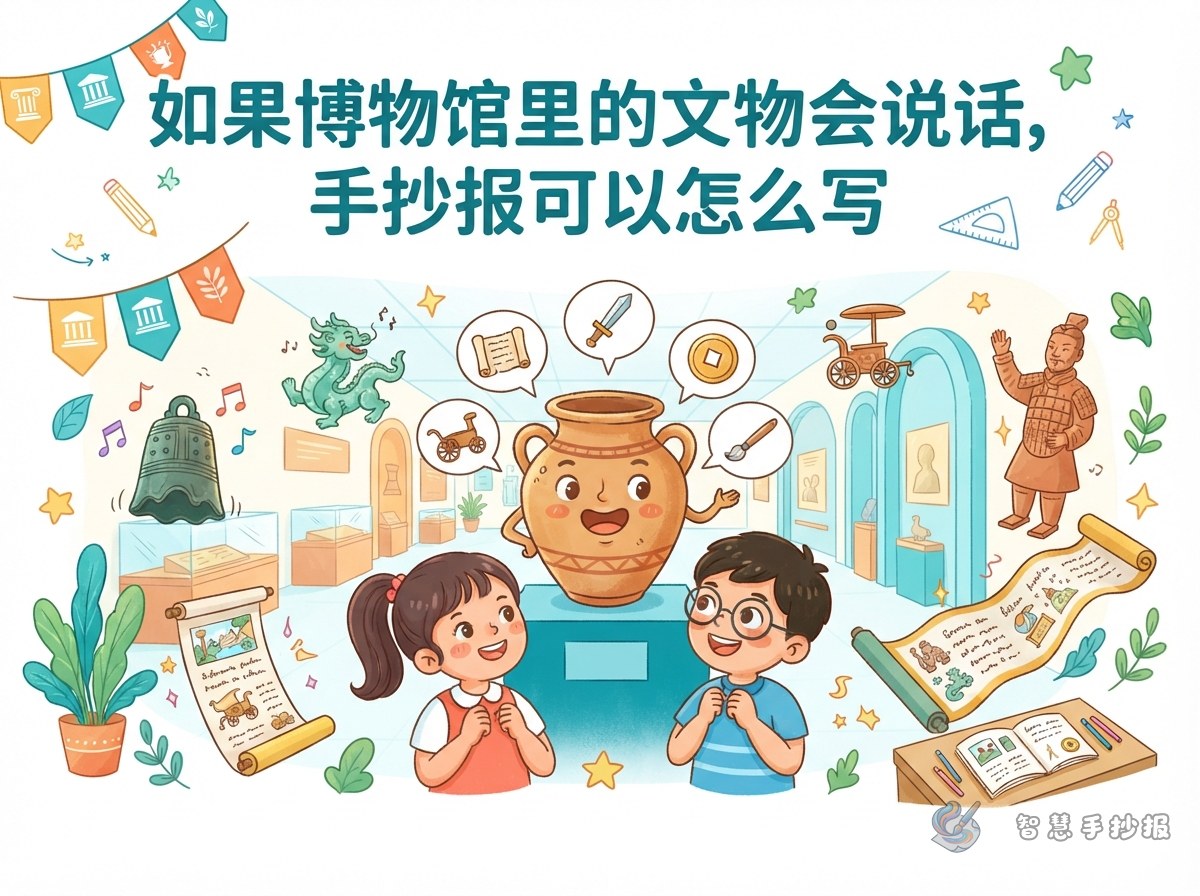 如果博物馆里的文物会说话，手抄报可以怎么写 - 智慧手抄报专题封面图