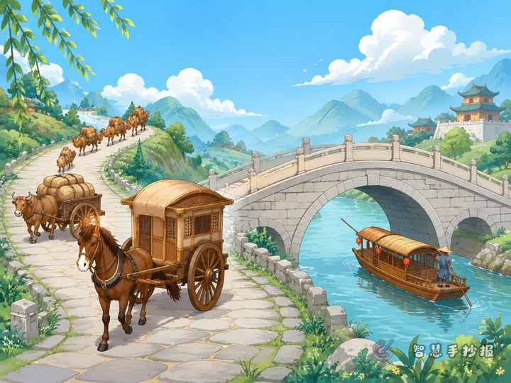 古代道路和桥梁出行手抄报可以写什么 - 中国古代交通工具与出行文化手抄报系列作品预览