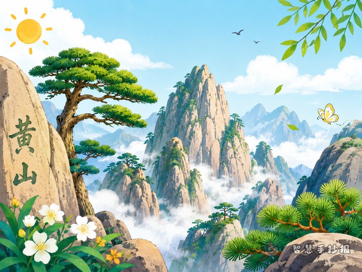 How to Make a Huangshan Scenery Handwritten Newspaper - Poster line art preview